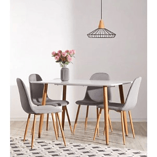 Comedor Akranes rectangular blanco con 4 Sillas Spoon terciopelo