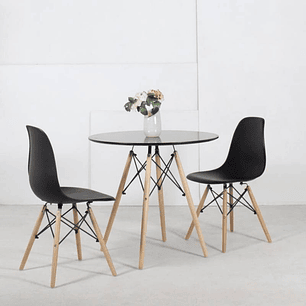 Comedor Argel redondo negro 80 cm con 2 Sillas Eames