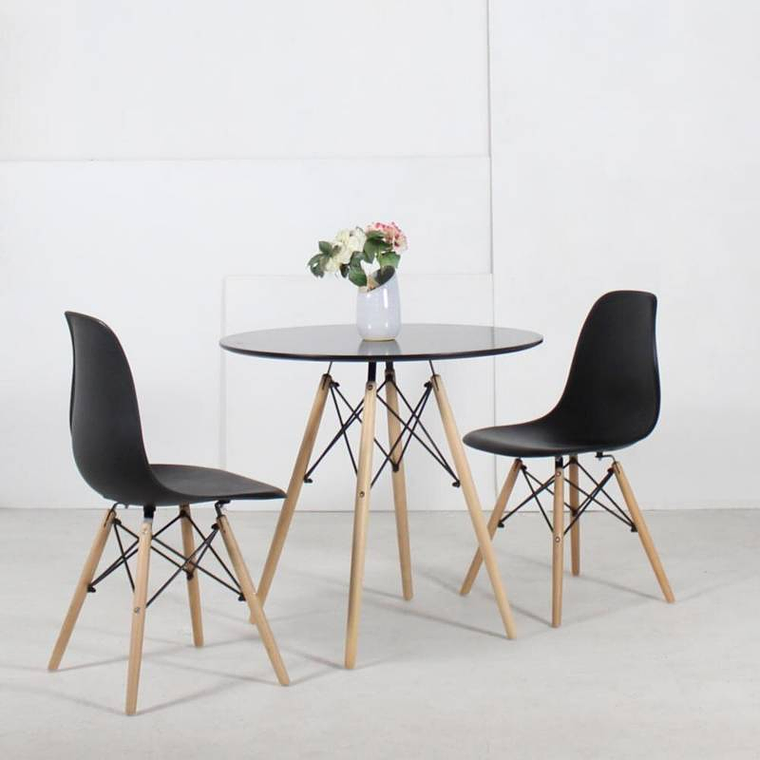 Comedor Argel redondo negro 80 cm con 2 Sillas Eames 1