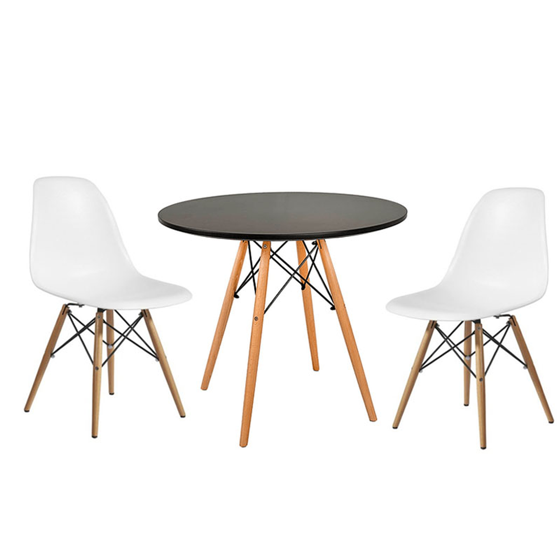 Comedor Argel redondo negro 80 cm con 2 Sillas Eames 2