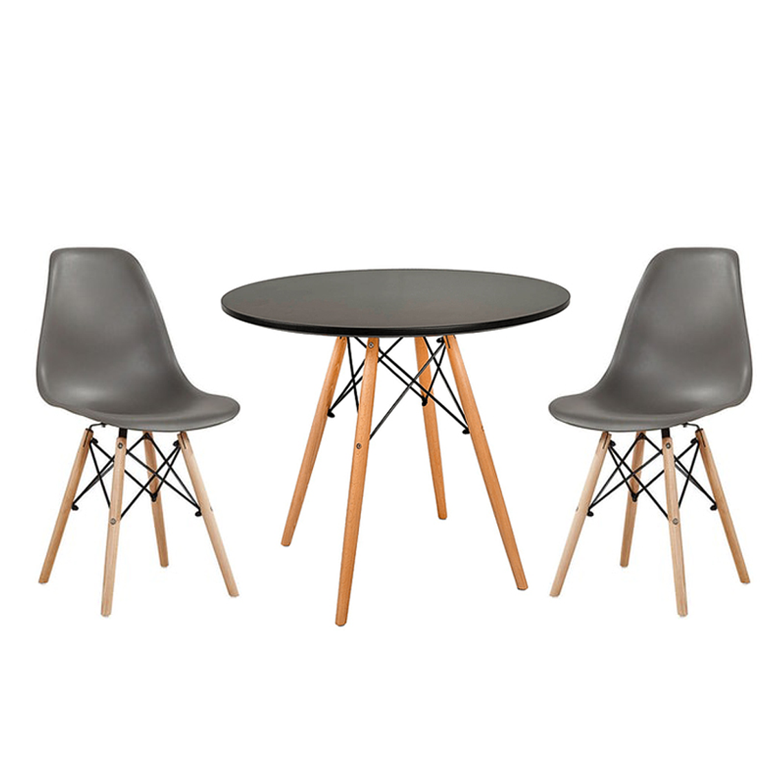 Comedor Argel redondo negro 80 cm con 2 Sillas Eames 3