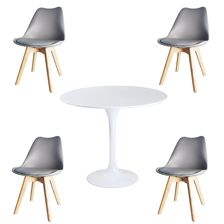 Comedor Ankara redondo blanco 80 cm con 4 Sillas Tulip 5