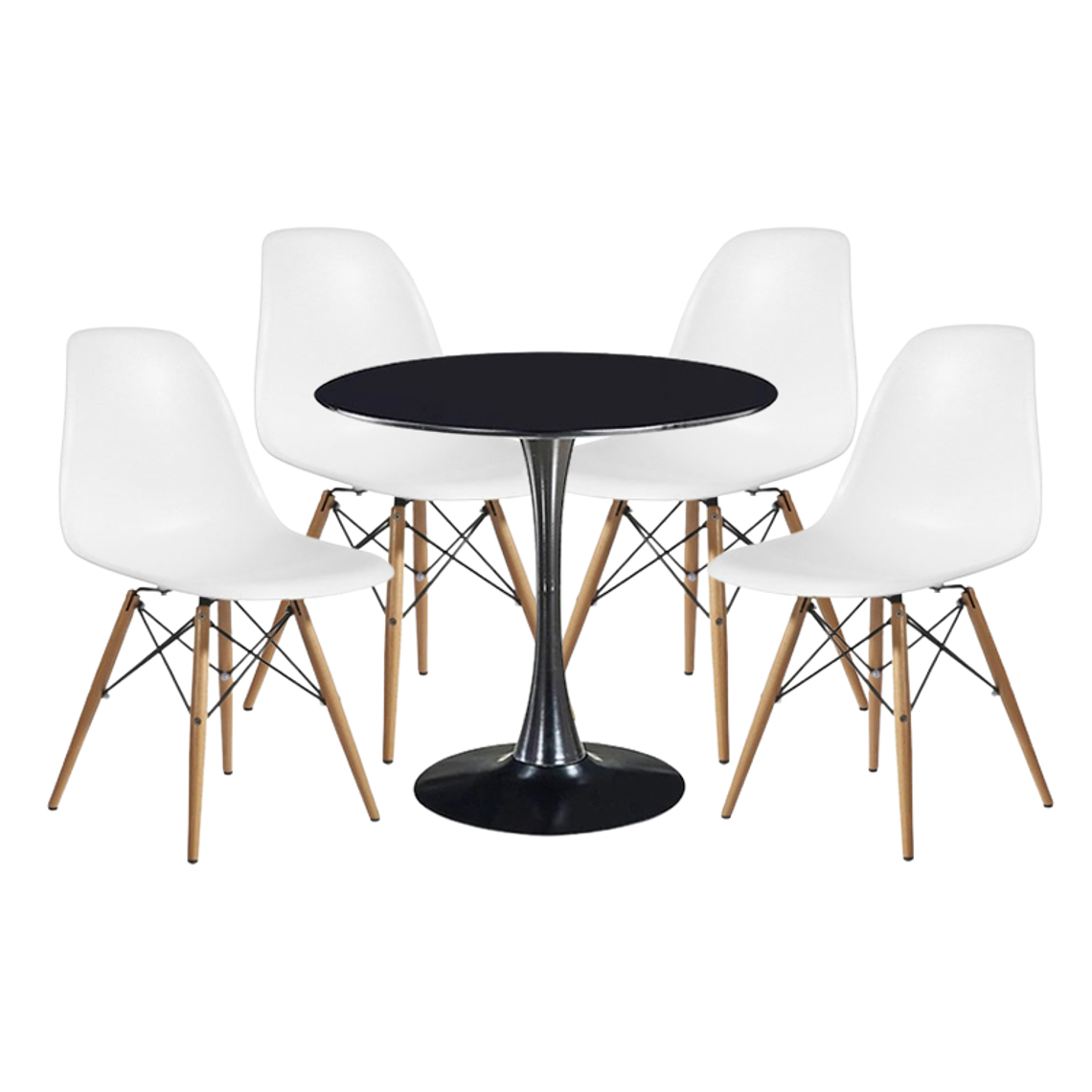 Comedor Siena redondo negro 80 cm con 4 Sillas Eames 2