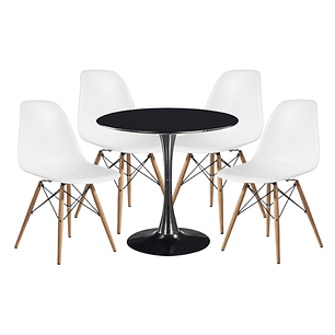 Comedor Siena redondo negro 80 cm con 4 Sillas Eames