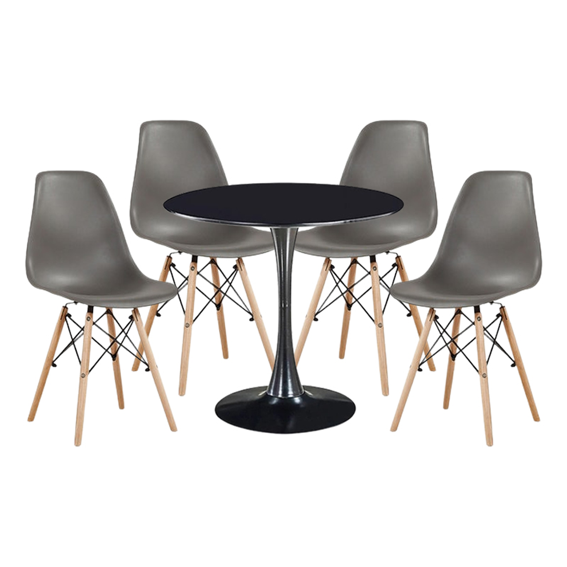 Comedor Siena redondo negro 80 cm con 4 Sillas Eames 3