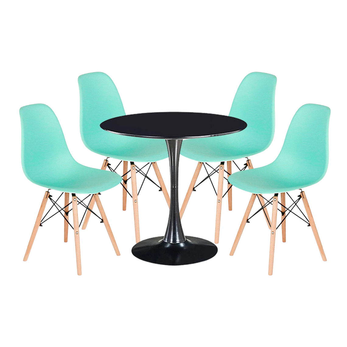 Comedor Siena redondo negro 80 cm con 4 Sillas Eames 4
