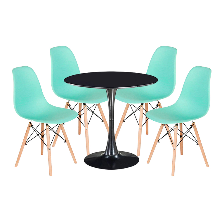 Comedor Siena redondo negro 80 cm con 4 Sillas Eames 4