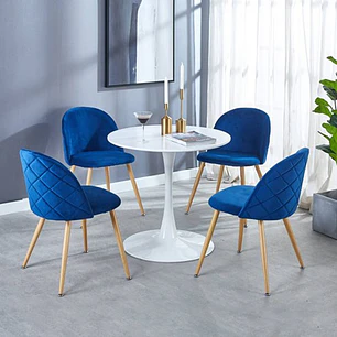Comedor Mesa Tulip redondo blanco 80 cm con 4 Sillas Breda Velvet