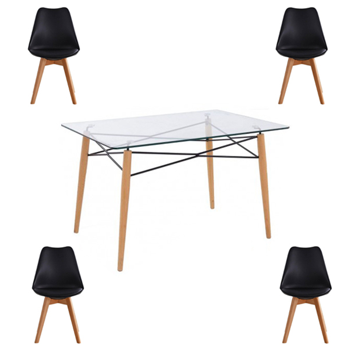 Comedor Yakarta rectangular vidrio 120x80 cm con 4 Sillas Tulip 3