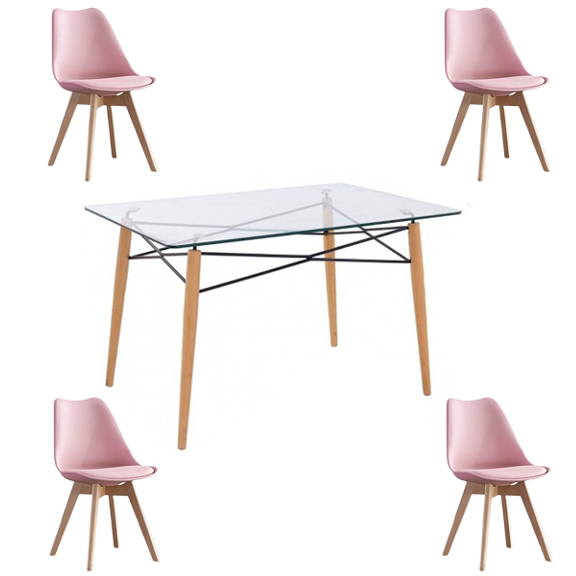 Comedor Yakarta rectangular vidrio 120x80 cm con 4 Sillas Tulip 5