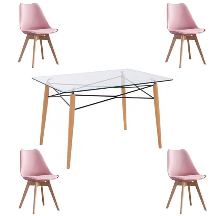 Comedor Yakarta rectangular vidrio 120x80 cm con 4 Sillas Tulip 5