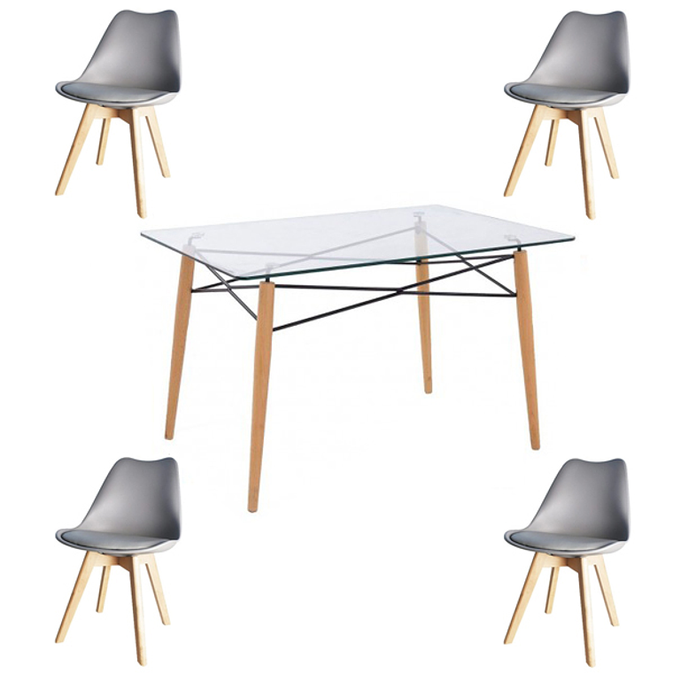 Comedor Yakarta rectangular vidrio 120x80 cm con 4 Sillas Tulip 4
