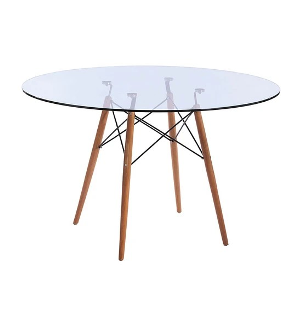 Comedor Málaga redondo vidrio 120 cm con 4 Sillas Eames