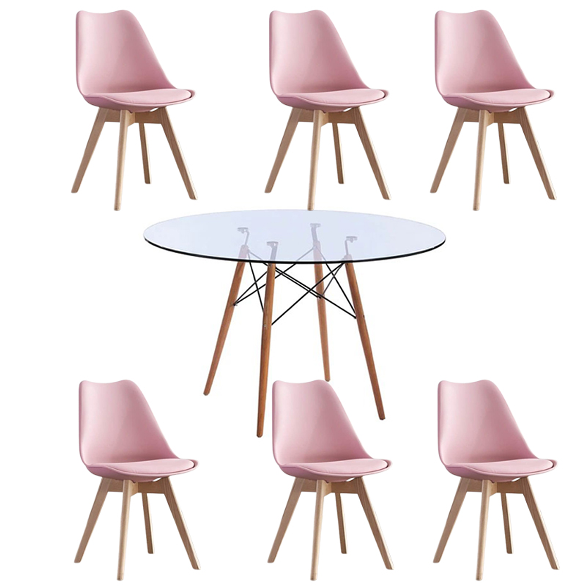 Comedor Albi redondo vidrio 120 cm con 6 Sillas Tulip 4