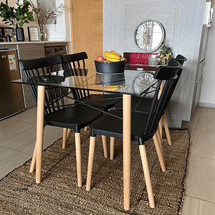 Comedor Rochefort rectangular vidrio 140x90 cm con 4 Sillas Windsor