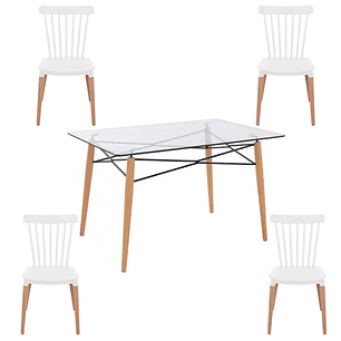 Comedor Rochefort rectangular vidrio 140x90 cm con 4 Sillas Windsor