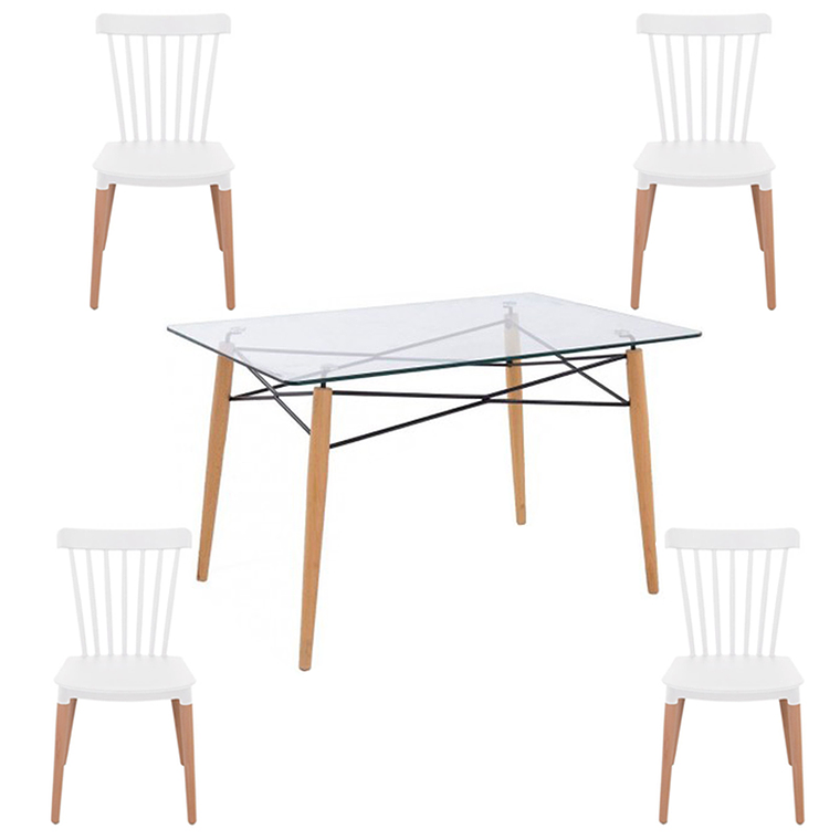 Comedor Rochefort rectangular vidrio 140x90 cm con 4 Sillas Windsor 2