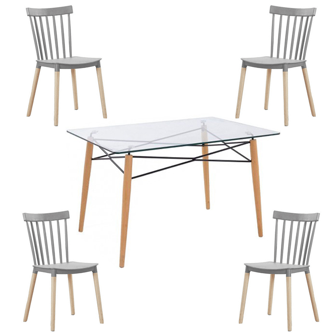 Comedor Rochefort rectangular vidrio 140x90 cm con 4 Sillas Windsor 3