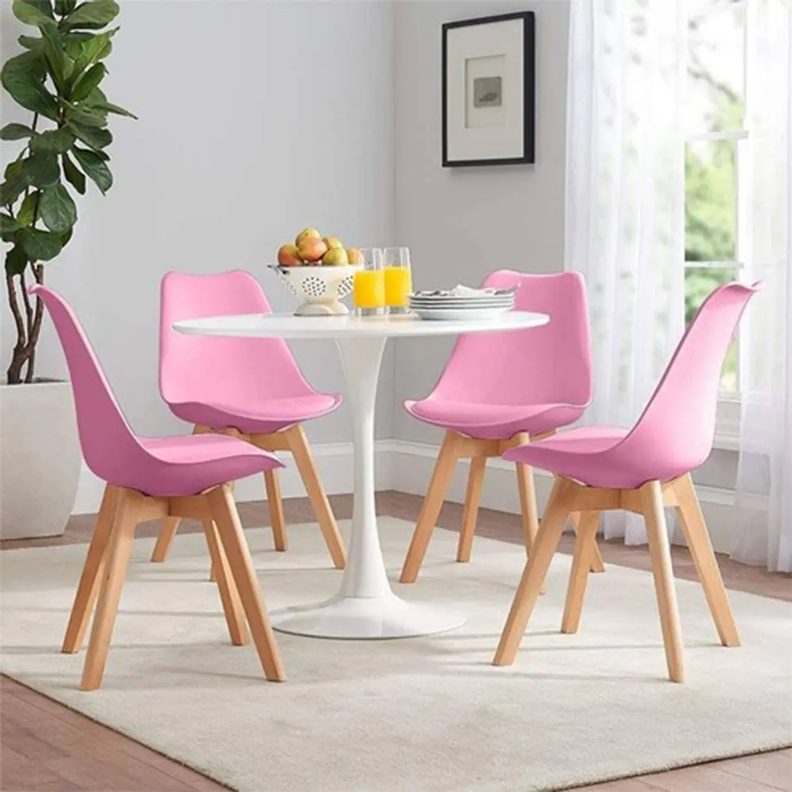 Comedor Ankara redondo blanco 100 cm con 4 Sillas Tulip 2