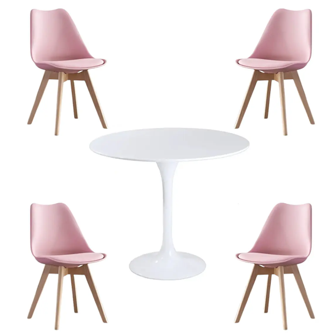Comedor Ankara redondo blanco 100 cm con 4 Sillas Tulip 6