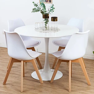 Comedor Mesa Tulip redondo blanco 100 cm con 4 Sillas Tulip
