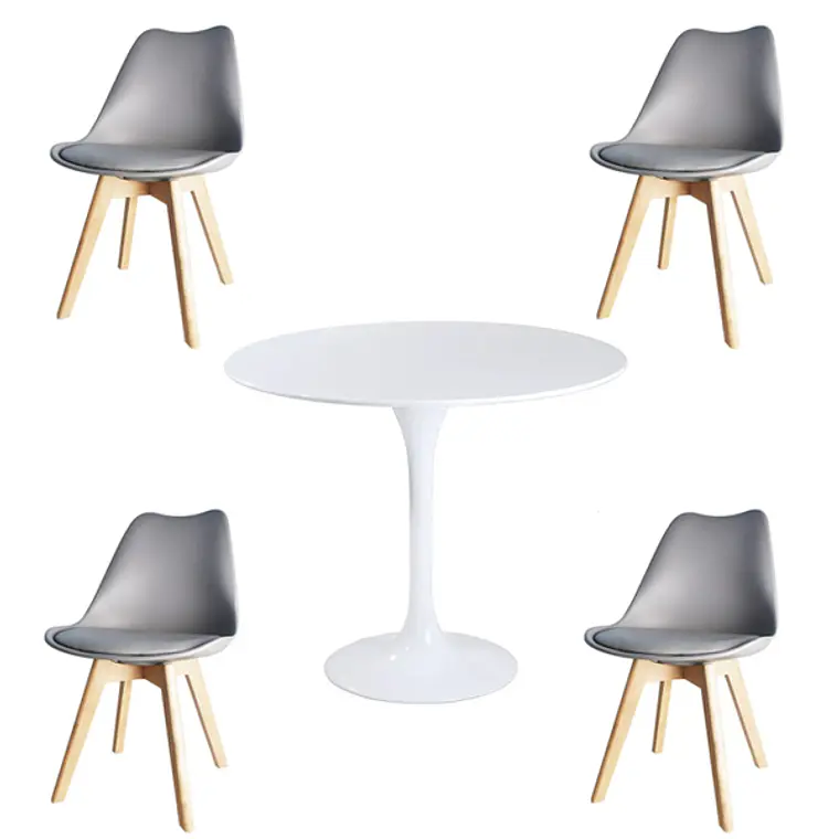 Comedor Ankara redondo blanco 100 cm con 4 Sillas Tulip 4