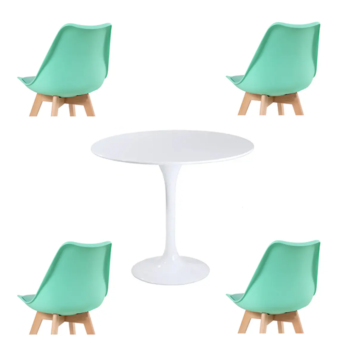 Comedor Ankara redondo blanco 100 cm con 4 Sillas Tulip 5