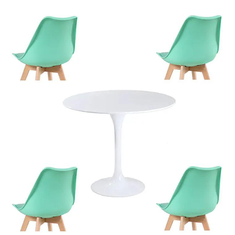 Comedor Ankara redondo blanco 100 cm con 4 Sillas Tulip 5