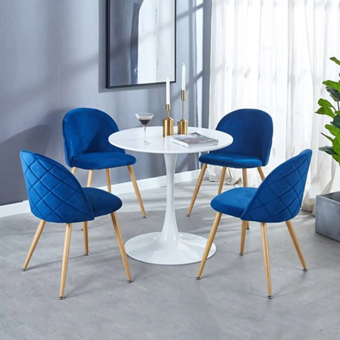 Comedor Bonn redondo blanco 100 cm con 4 Sillas Breda Velvet 3