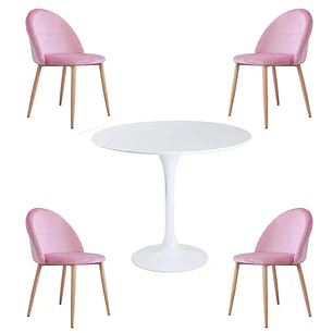 Comedor Mesa Tulip redondo blanco 100 cm con 4 Sillas Breda Velvet