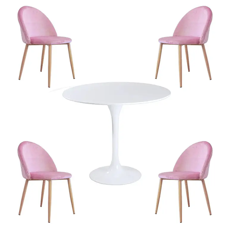 Comedor Bonn redondo blanco 100 cm con 4 Sillas Breda Velvet 2