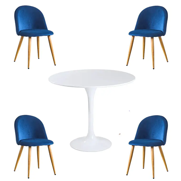 Comedor Bonn redondo blanco 100 cm con 4 Sillas Breda Velvet 4