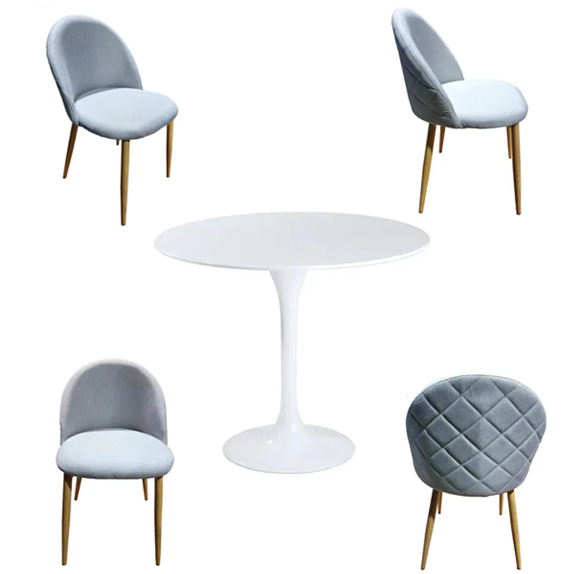 Comedor Bonn redondo blanco 100 cm con 4 Sillas Breda Velvet 5
