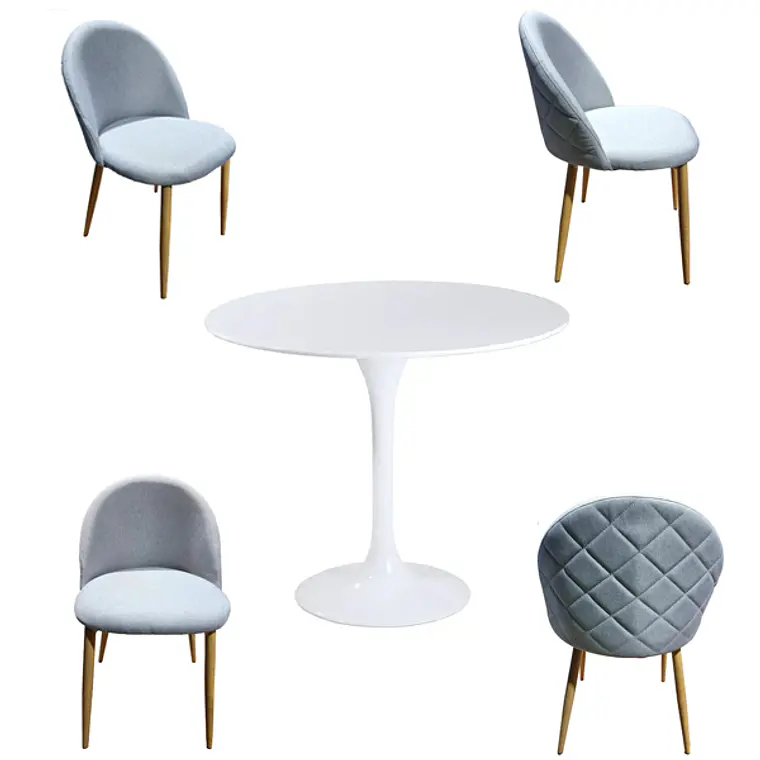 Comedor Bonn redondo blanco 100 cm con 4 Sillas Breda Velvet 5