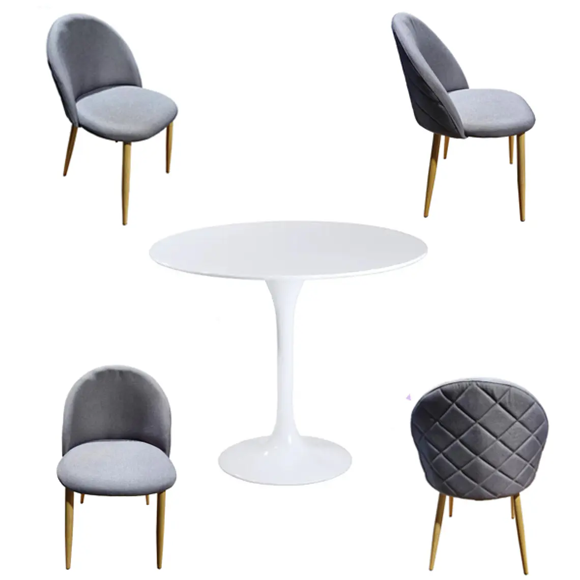 Comedor Bonn redondo blanco 100 cm con 4 Sillas Breda Velvet 6