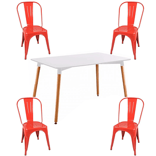 Comedor Tolix rectangular 120x80 cm con 4 Sillas Tolix