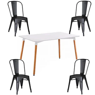 Comedor Mesa Eames rectangular 120x80 cm con 4 Sillas Tolix