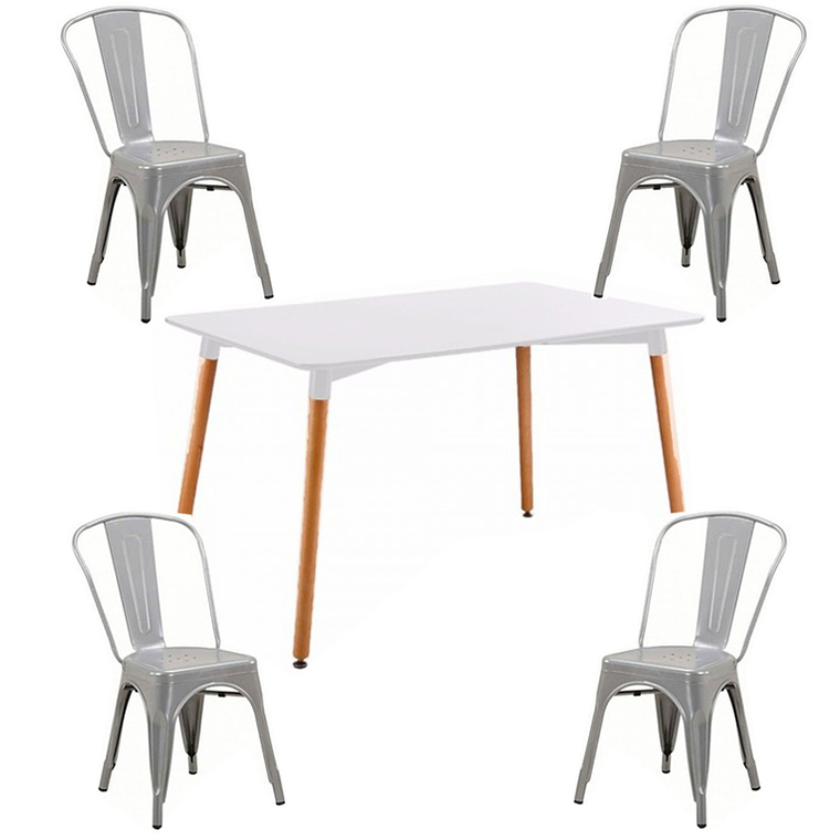 Comedor Tolix rectangular 120x80 cm con 4 Sillas Tolix 5