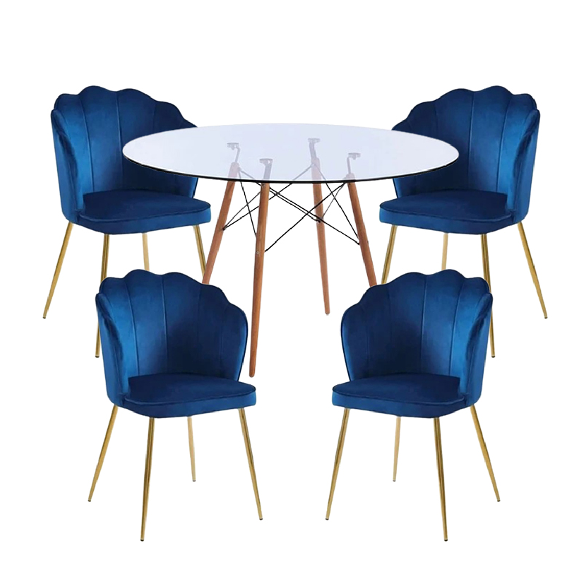 Comedor Ostra redondo vidrio 120 cm y 4 Sillas Ostra  1