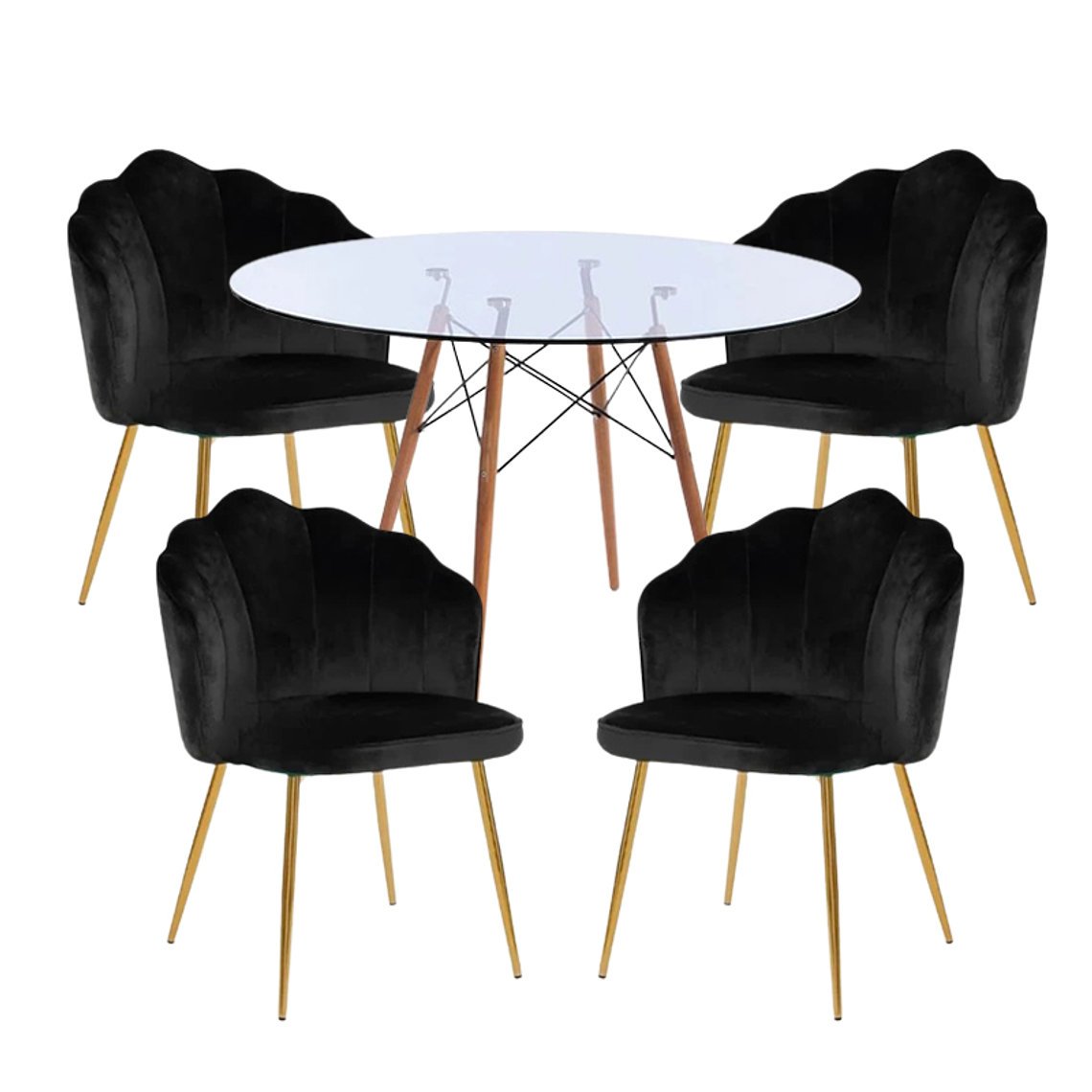 Comedor Ostra redondo vidrio 120 cm y 4 Sillas Ostra  2
