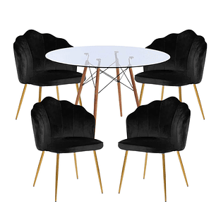 Comedor Ostra redondo vidrio 120 cm y 4 Sillas Ostra 