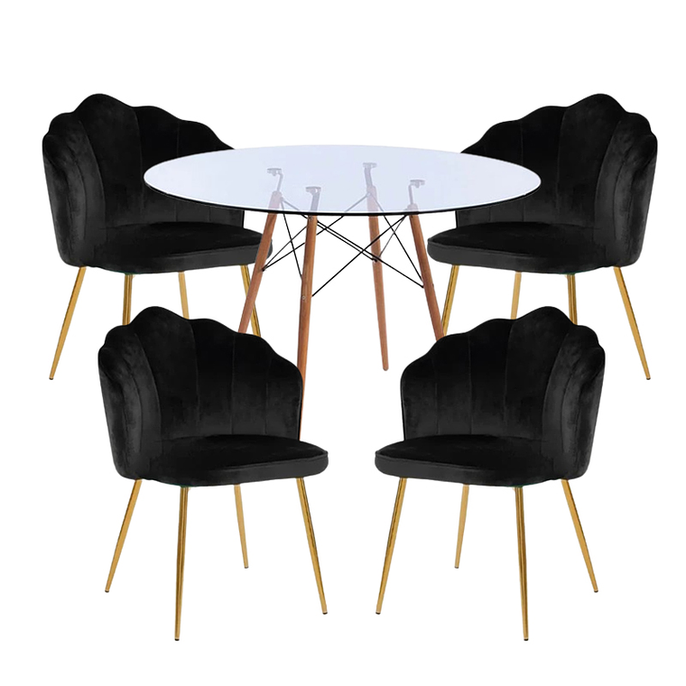 Comedor Ostra redondo vidrio 120 cm y 4 Sillas Ostra  2