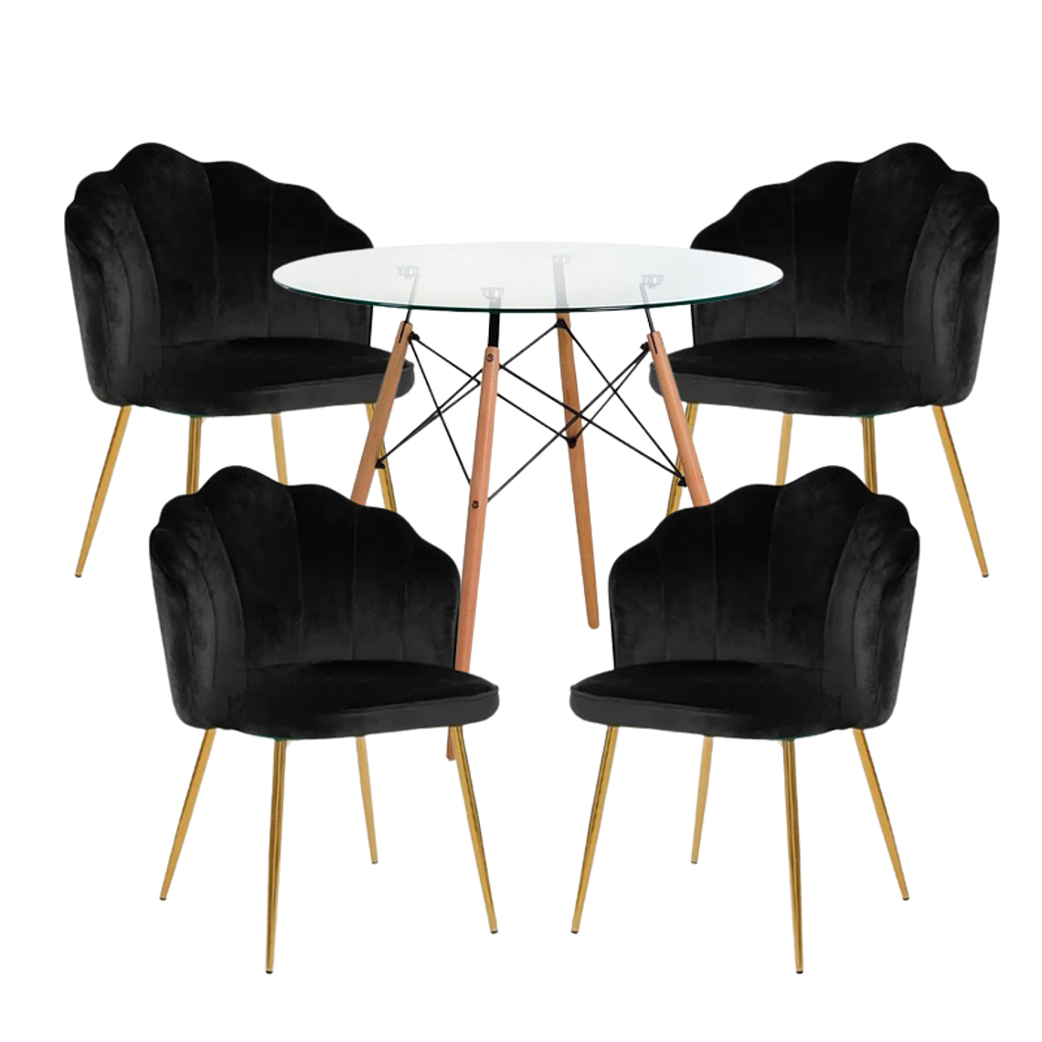 Comedor Ostra redondo vidrio 80 cm y 4 Sillas Ostra  1