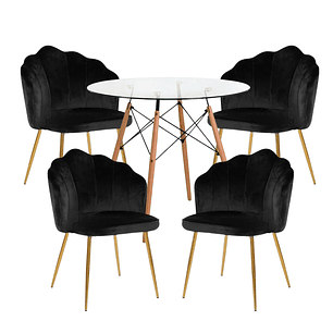 Comedor Ostra redondo vidrio 80 cm y 4 Sillas Ostra 