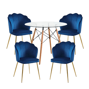 Comedor Ostra redondo vidrio 80 cm y 4 Sillas Ostra 