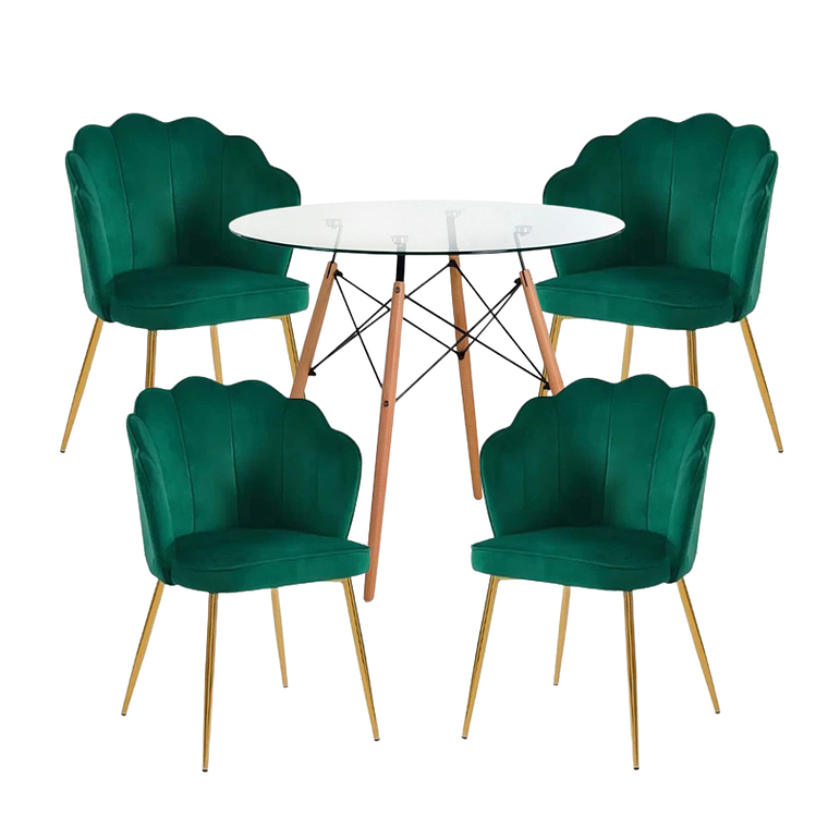 Comedor Ostra redondo vidrio 80 cm y 4 Sillas Ostra  3