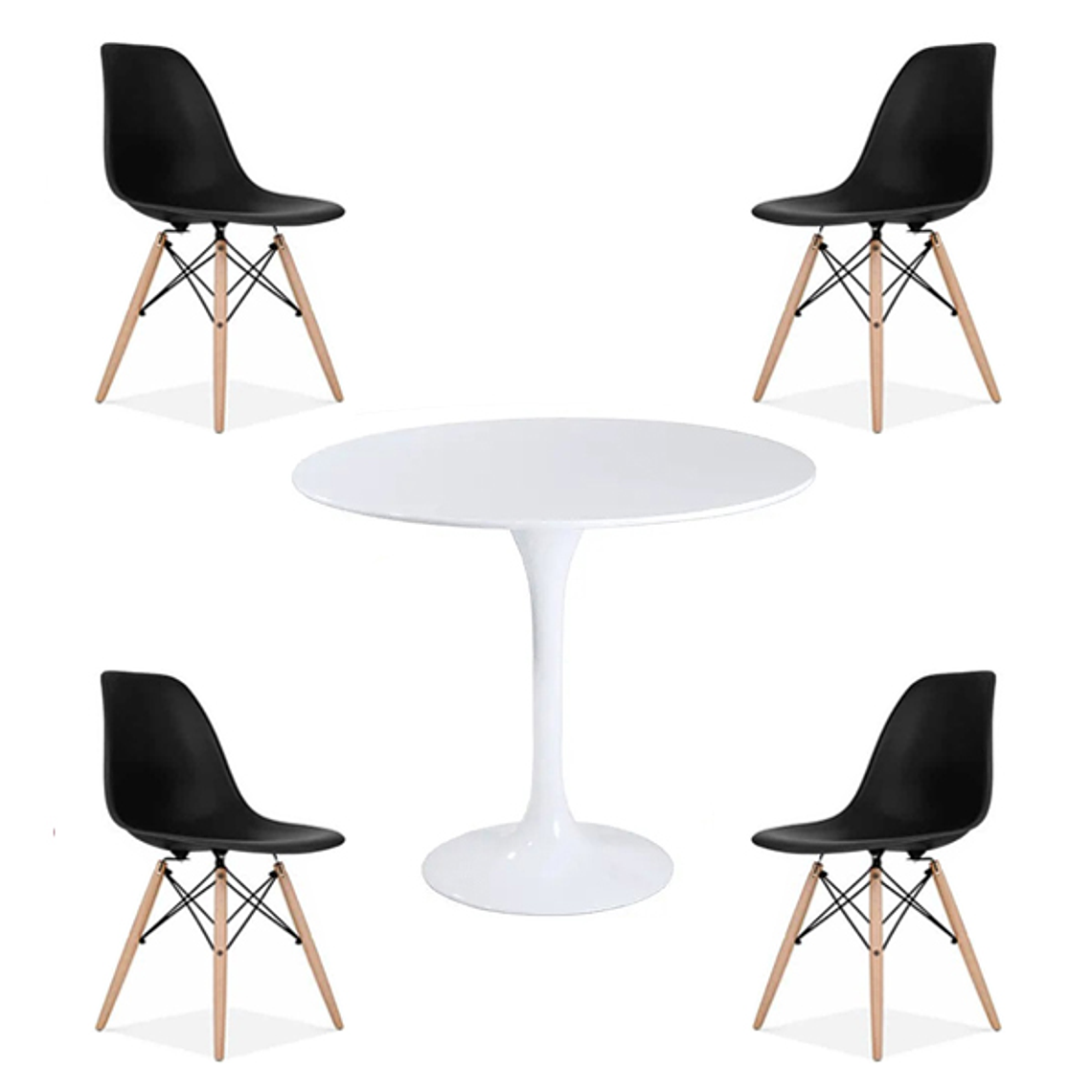 Comedor Dakota redondo blanco 80 cm con 4 Sillas Eames 3