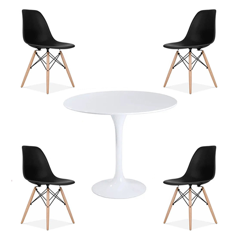 Comedor Dakota redondo blanco 80 cm con 4 Sillas Eames 3