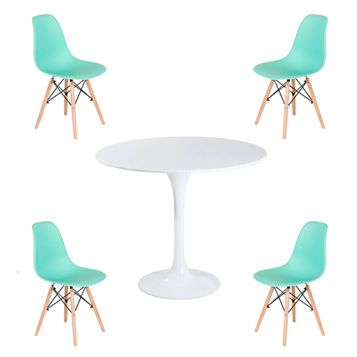 Comedor Dakota redondo blanco 80 cm con 4 Sillas Eames 5