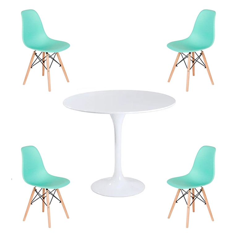 Comedor Dakota redondo blanco 80 cm con 4 Sillas Eames 5